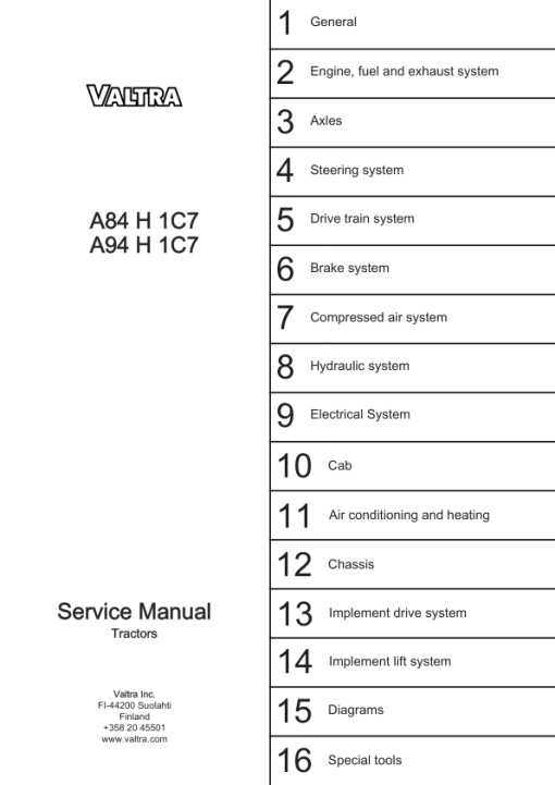 Valtra A84 H 1C7, A94 H 1C7 Tractors Service Repair Manual