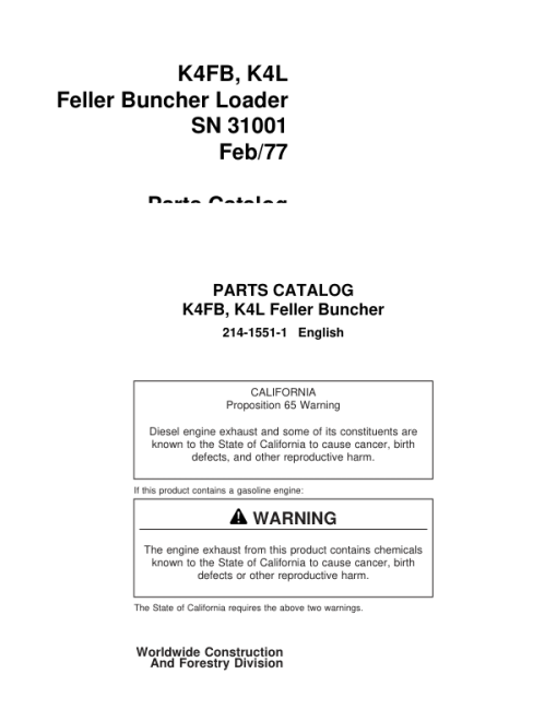 Koehring K4FB, K4L Loaders Parts Catalog Manual