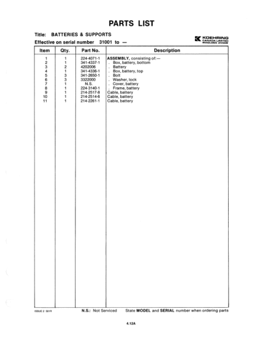 Koehring K4FB, K4L Loaders Parts Catalog Manual - Image 4