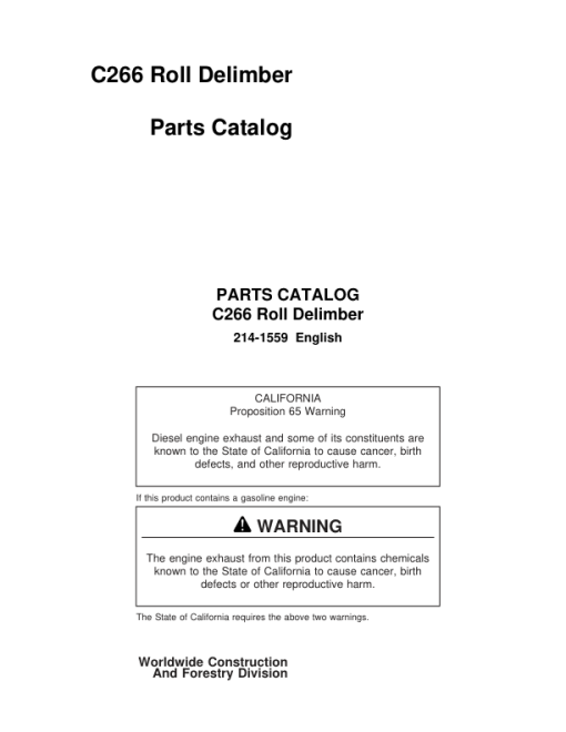 Koehring C266 Delimbers Parts Catalog Manual