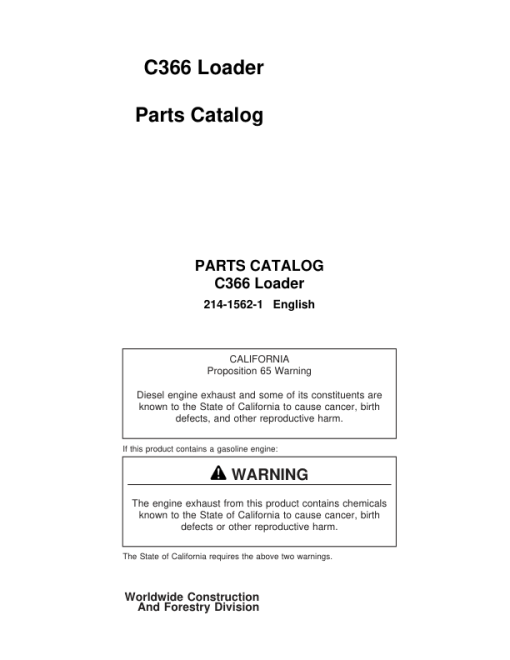 Koehring C366 Loaders Parts Catalog Manual