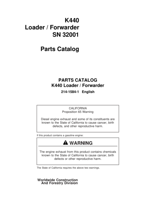 Koehring K440 Forwarders (SN 32001 -) Parts Catalog Manual