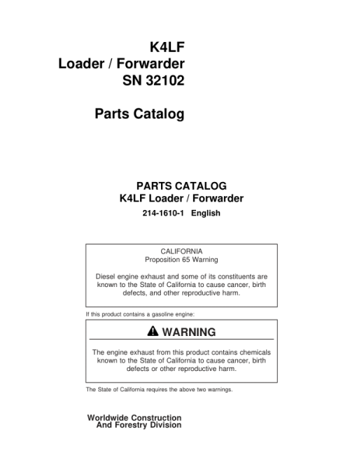 Koehring K4LF Loaders (SN 32102-) Parts Catalog Manual