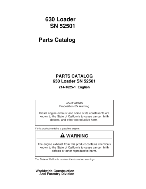 John Deere Koehring 630 Loaders (SN 52501-) Parts Catalog Manual