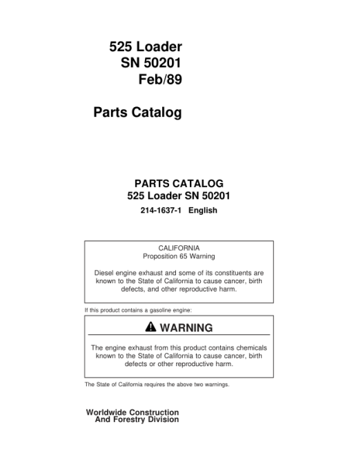 John Deere Koehring 525 Loaders (SN 50201-) Parts Catalog Manual