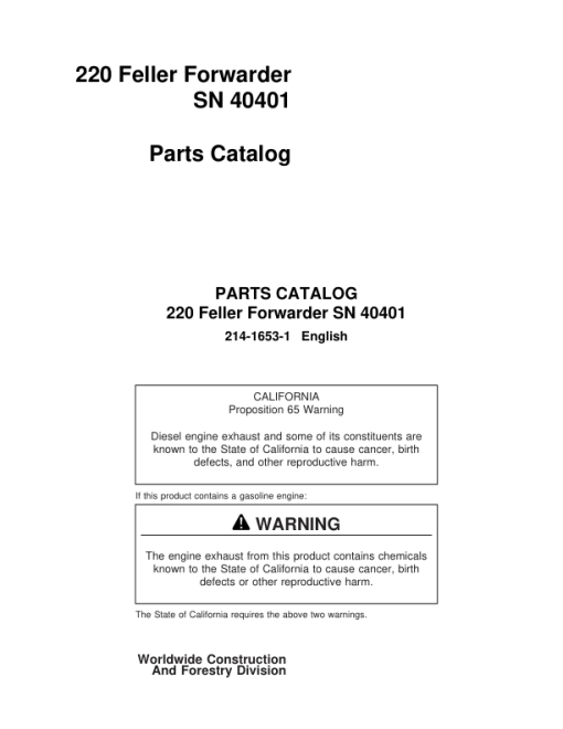 Timberjack Koehring 220 Forwarders (SN 40401) Parts Catalog Manual