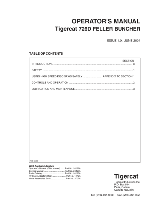 Tigercat 726D Feller Buncher Repair Service Manual (SN 7262001 - 7262499) - Image 4