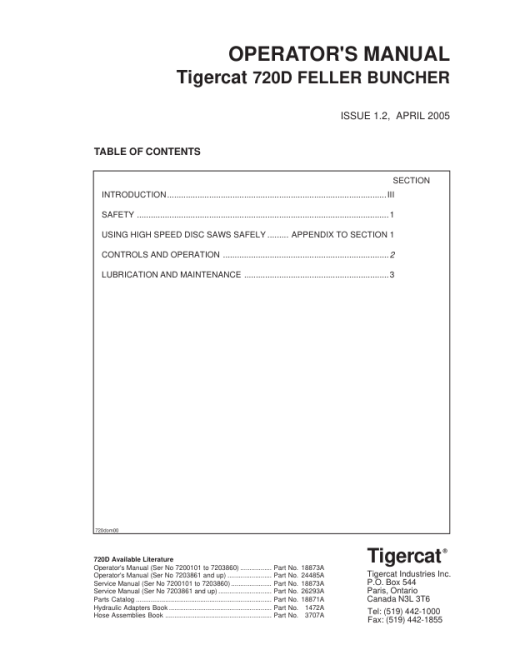 Tigercat 720D Feller Buncher Repair Service Manual (SN 7203501 - 7204400) - Image 4