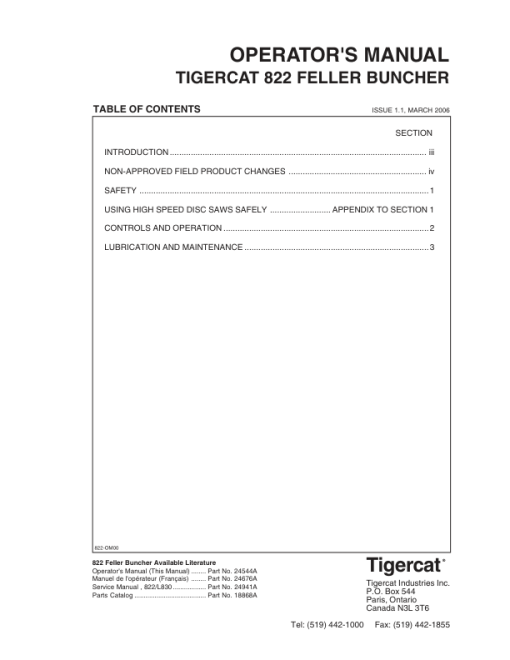 Tigercat 822, L830 Feller Buncher Repair Service Manual - Image 2