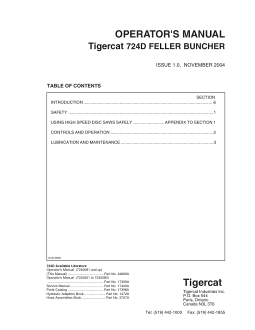 Tigercat 724D Feller Buncher Repair Service Manual (SN 7240201 - 7240999) - Image 4