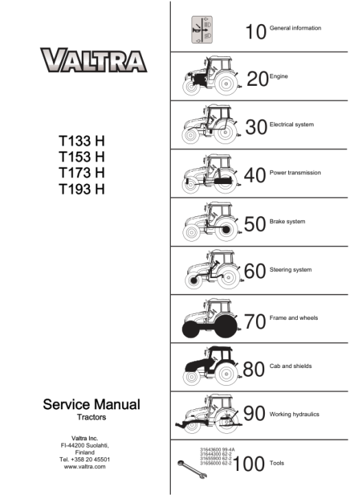 Valtra T133H, T153H, T173H, T193H Tractors Repair Manual