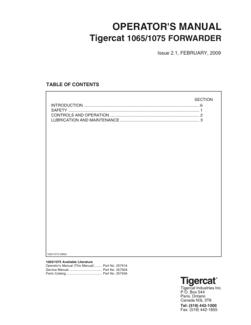 Tigercat 1065, 1075 Forwarder Repair Service Manual - Image 2