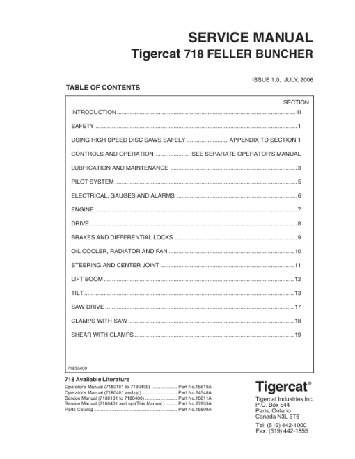 Tigercat 718 Feller Buncher Repair Service Manual (SN 7180101 - 7180900) - Image 7