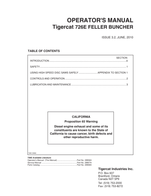 Tigercat 726E Feller Buncher Repair Service Manual (SN 7262501 - 7265000) - Image 5