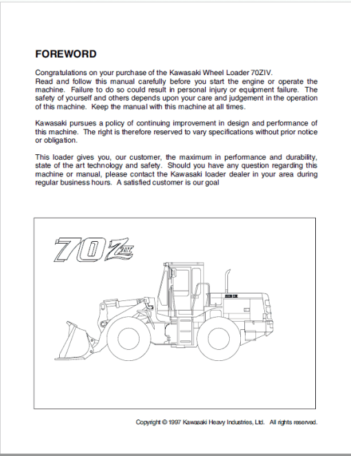 Kawasaki 70ZIV Wheel Loader Repair Service Manual - Image 5