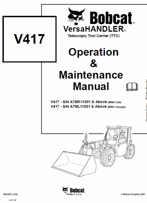 Bobcat V417 VersaHANDLER Telescopic Service Manual - Image 8