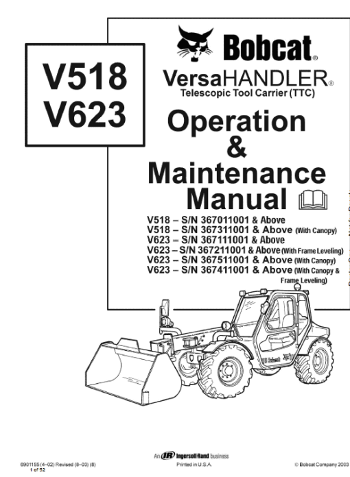 Bobcat V623 VersaHANDLER Telescopic Service Manual - Image 2