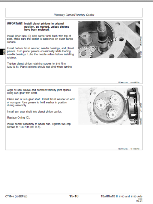 John Deere TeamMate II 2561R, 1100, 1150 Series Outboard Planetary Axles Manual (CTM44) - Image 3