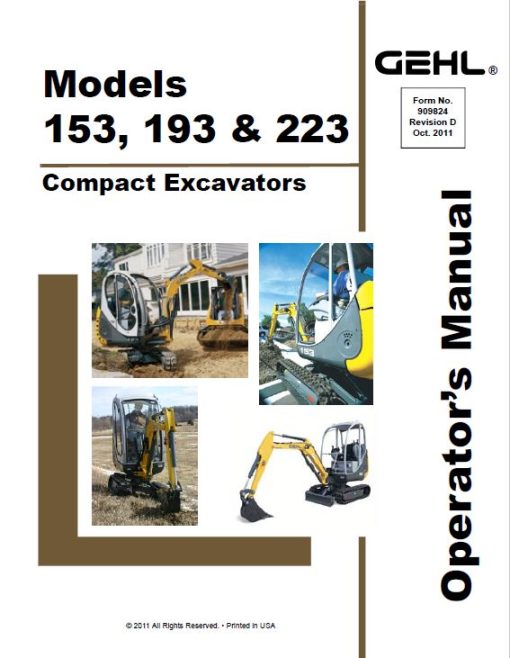 Gehl GE 153, GE 193, GE 223 Excavator Repair Service Manual - Image 2