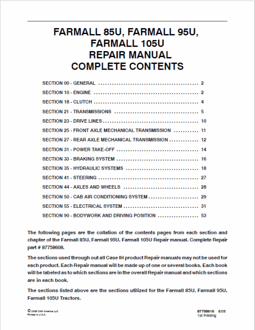 Case Farmall 85U, 95U, 105U, 115U Tractor Service Manual - Image 3