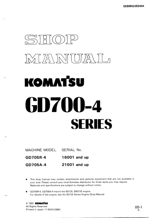 Komatsu GD705A-4, GD705R-4 Motor Grader Service Manual - Image 3