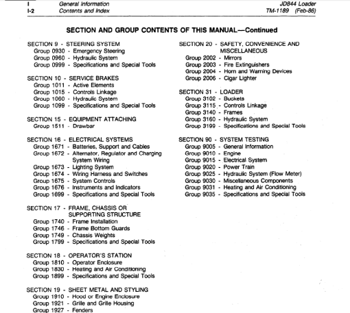 John Deere 844 Loader Repair Technical Manual (TM1189) - Image 4