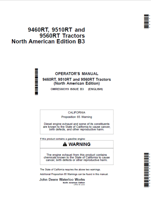 John Deere 9460RT, 9560RT, 9560RT Tractors Repair Technical Manual - Image 3