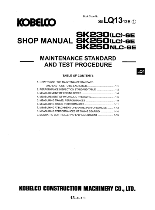 Kobelco SK250LC-6E Excavator Service Manual - Image 3