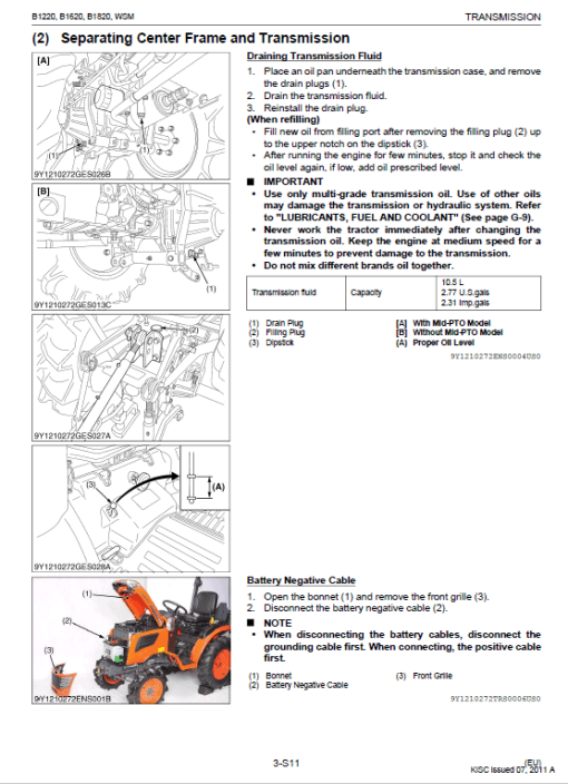 Kubota B1220, B1620, B1820 Tractor Workshop Manual - Image 3