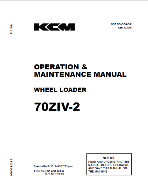 Kawasaki 70ZIV-2 Wheel Loader Repair Service Manual - Image 3