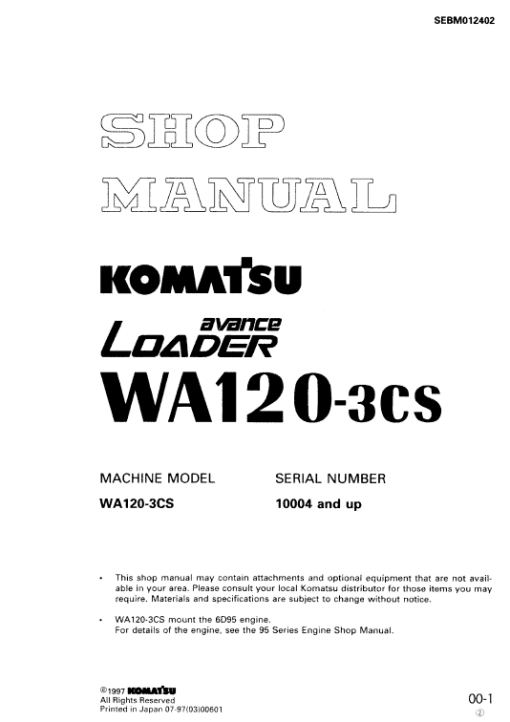 Komatsu WA120-3, WA120-3CS Wheel Loader Service Manual - Image 2