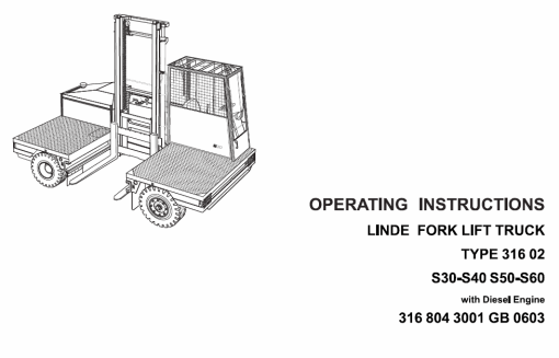 Linde S30, S30W, S40, S40W, S50, S50W, S60, S60W Forklift 316 Series Repair Manual - Image 2