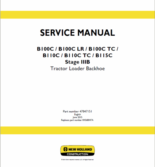 New Holland B110C, B110C TC, B115C TC Backhoe Loader Service Manual - Image 6