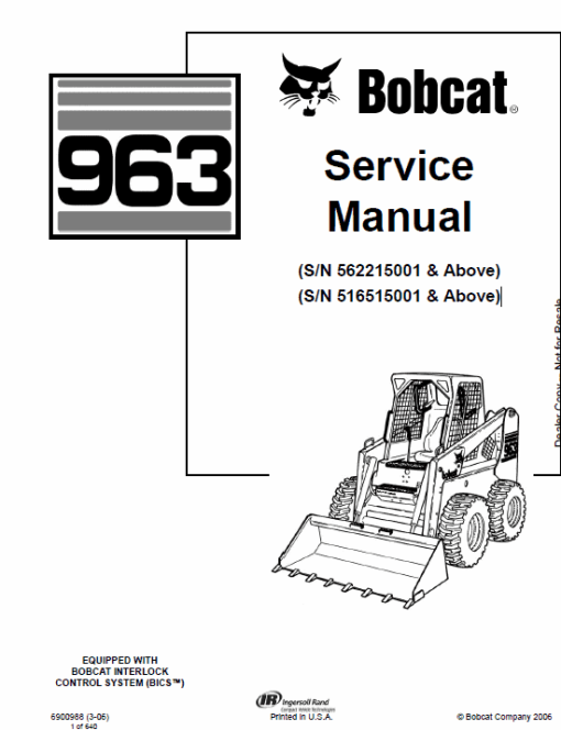 Bobcat 963 Skid-Steer Loader Service Manual