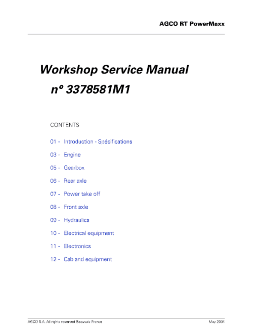 AGCO RT100, RT120, RT135, RT150 PowerMaxx CVT Service Manual - Image 3