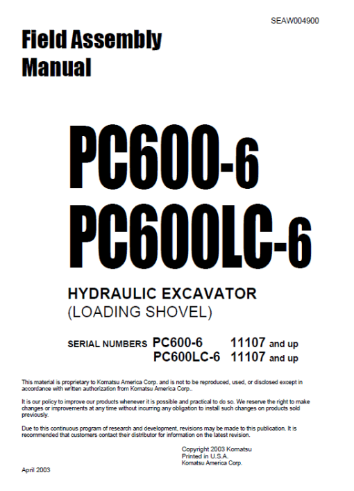 Komatsu PC600-6, PC600LC-6 Excavator Service Manual - Image 4