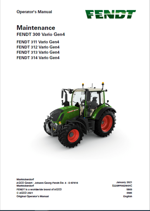 Fendt 311, 312, 313, 314 Vario Gen4 Tractors Workshop Repair Manual - Image 2