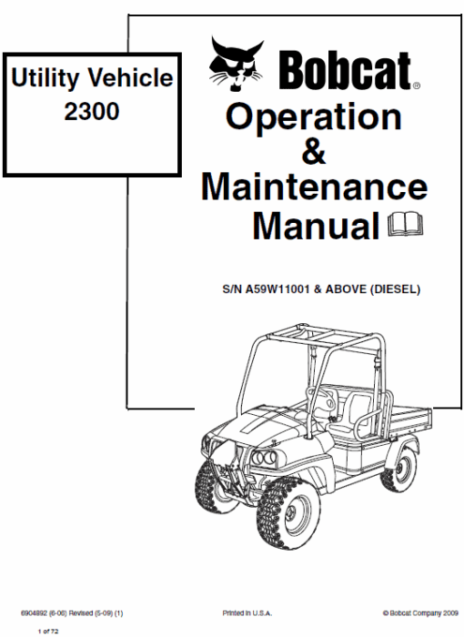 Bobcat 2200, 2200s and 2300 Utility Vehicle Service Manual - Image 5