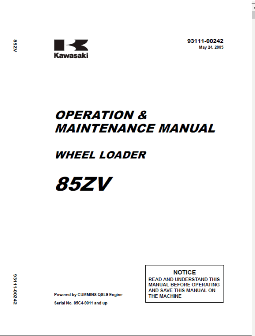 Kawasaki 85ZV Wheel Loader Repair Service Manual - Image 2