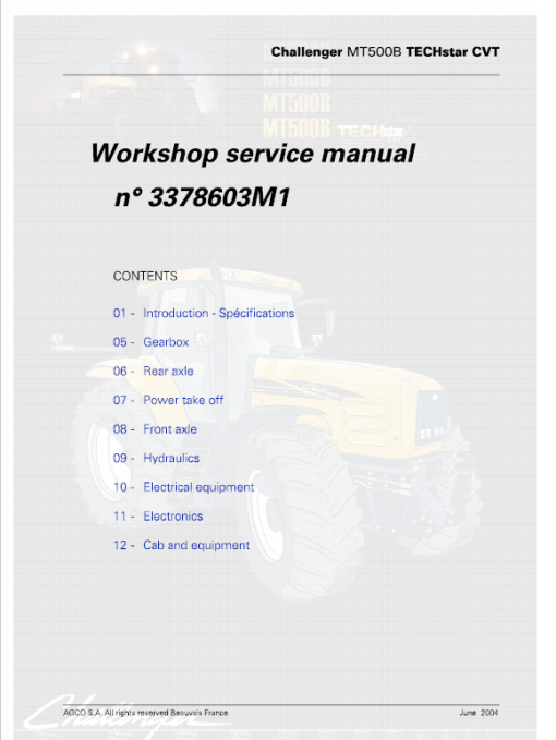 Challenger MT565B, MT575B, MT585B, MT595B Tractor Workshop Manual - Image 2