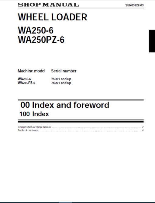 Komatsu WA250-6, WA250PZ-6 Wheel Loader Service Manual - Image 4