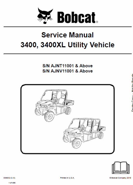 Bobcat 3400, 3400XL Utility Vehicle Service Repair Manual