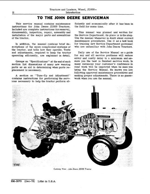 John Deere JD300 Tractor Repair Technical Manual (SM2073) - Image 3