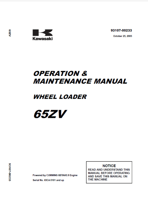 Kawasaki 65ZV, 65TMV Wheel Loader Repair Service Manual - Image 3