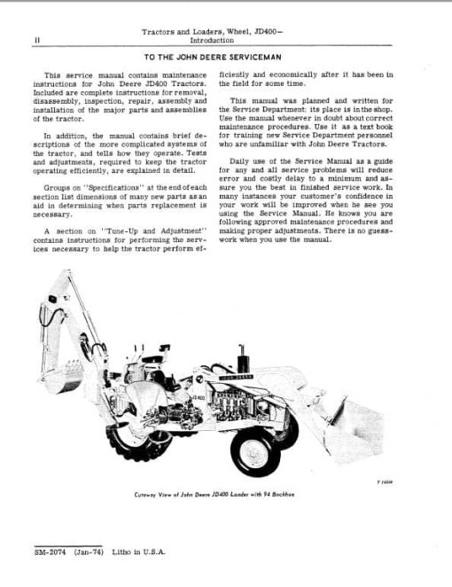 John Deere JD400 Tractor Repair Technical Manual (SM2074) - Image 3