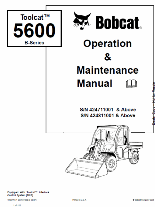 Bobcat 5600 Toolcat Utility Vehicle Service Manual - Image 2