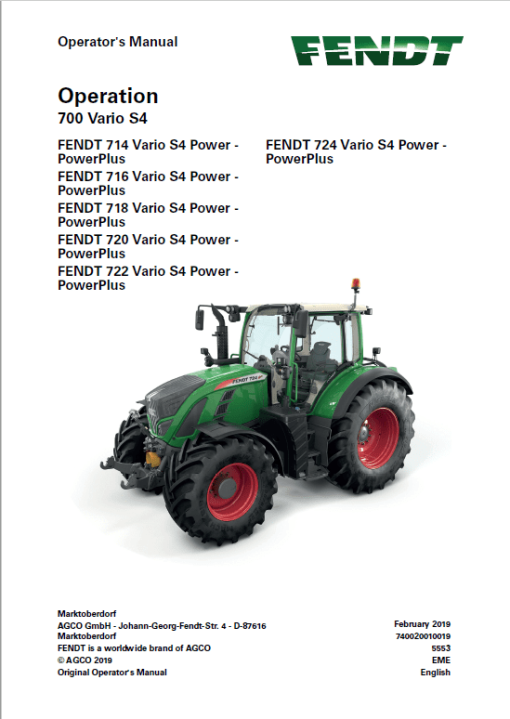 Fendt 714, 716, 718, 720, 722, 724 Vario S4 Tractors Workshop Repair Manual - Image 2