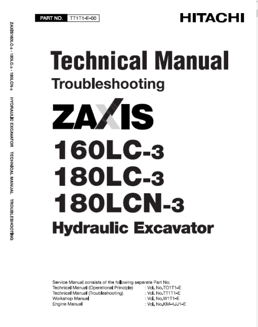 Hitachi Zaxis 160LC-3 and Zaxis 180LC-3 Excavator Service Repair Manual