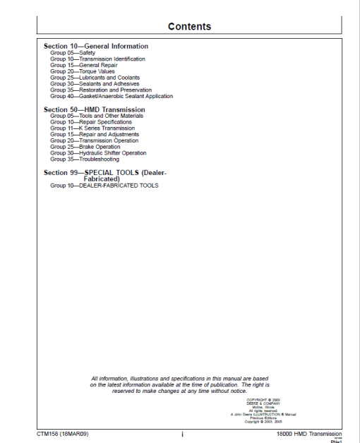 John Deere 18000 Series HMD Transmission - Vertical Mount Repair Manual (CTM158) - Image 3