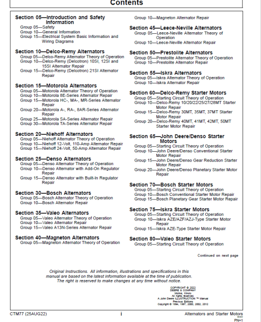 John Deere Alternators and Motors Service Repair Manual (CTM77) - Image 3